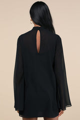 Perfected Charm Black Bell Sleeve Mini Shift Dress