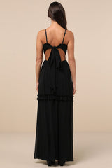 Pronounced Perfection Black Cutout Tie-Back Maxi Dress