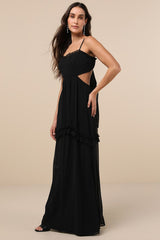 Pronounced Perfection Black Cutout Tie-Back Maxi Dress