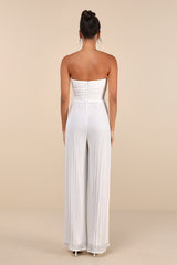 Certainly Charming White Pleated Strapless Wide-Leg Jumpsuit
