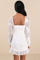Flora White Embroidered Long Sleeve Mini Dress