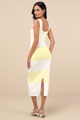 Easily Gorgeous Ivory and Yellow Striped Midi Sweater Dress