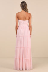 Sweetness Light Pink Mesh Swiss Dot Tiered Maxi Dress