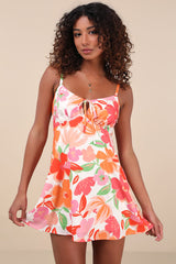 Nikayla Ivory and Orange Floral Print Sleeveless Mini Dress