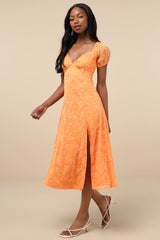 Blossoming with Charm Orange Embroidered Tie-Back Midi Dress