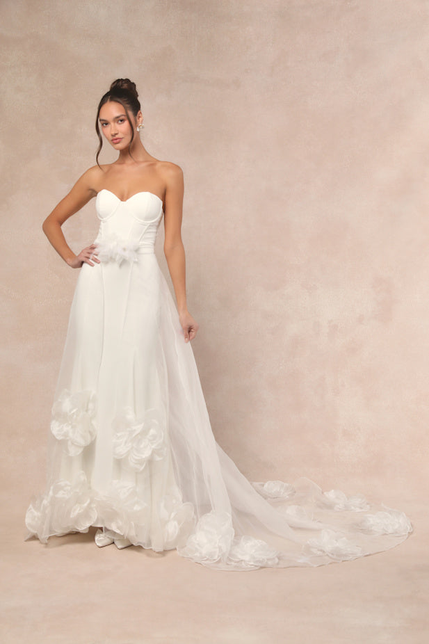Somerie Ivory Strapless Organza Overlay Maxi Dress