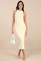 Essentially Sweet Light Yellow Ribbed Sleeveless Midi Dress