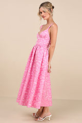 Rudra Pink Floral Jacquard A-Line Backless Midi Dress