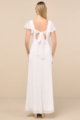 Simply Delightful White Tie-Back Flutter Sleeve Maxi Dress