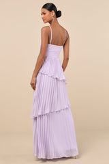 Jehona Lavender Pleated Tiered Maxi Dress