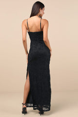 Joni Black 3D Applique Lace Maxi Dress