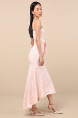 Gwenth Blush Floral Jacquard High-Low Midi Dress