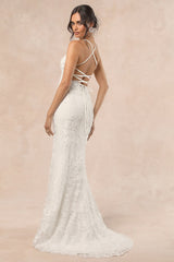 Enchanting Eternity Ivory Pearl Lace-Up Backless Maxi Dress