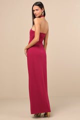 Sashia Magenta Sleeveless Asymmetrical Maxi Dress