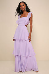 Elegant Event Lavender Ruffled Tie-Back Tiered Maxi Dress
