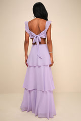 Elegant Event Lavender Ruffled Tie-Back Tiered Maxi Dress