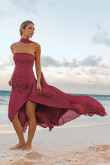 Nellie Berry Pink Pleated Maxi Dress and Scarf Set