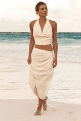 Asana Light Beige Linen Two-Piece Midi Dress