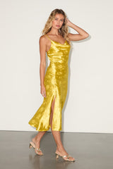 All About You Yellow Floral Jacquard Satin Midi Dress
