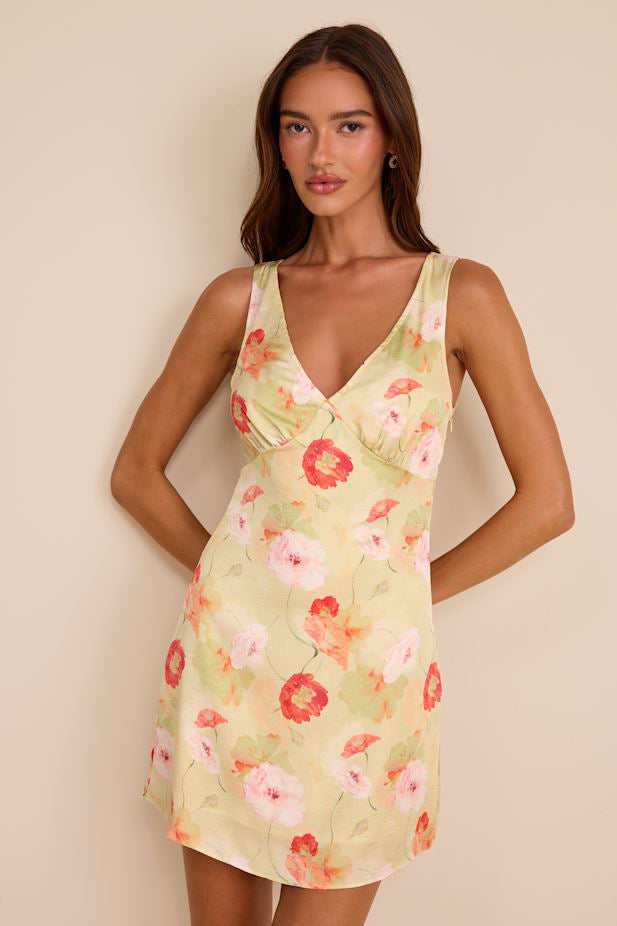 Jaziel Light Green Floral Sleeveless Mini Dress