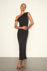 Fauna Black Twisted One-Shoulder Bodycon Midi Dress