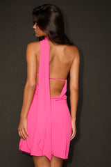 Isloda Pink One-Shoulder Backless Sash Mini Dress