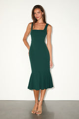 Moment Maker Emerald Square Neck Trumpet Midi Dress