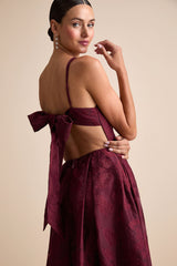Perfected Aura Red Jacquard Tie-Back Maxi Dress with Pockets