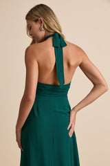 Cammie Emerald Halter Neck Ruched Maxi Dress