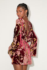 Charismatic Influence Red Burnout Velvet Cowl Back Mini Dress