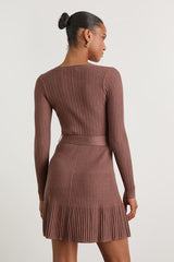 Cozy Poise Heather Brown Henley Long Sleeve Mini Sweater Dress