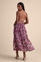 Feeling Like Forever Plum Jacquard Organza Lace-Up Midi Dress