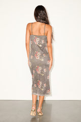 Cateline Charcoal Floral Sequin Bodycon Midi Dress