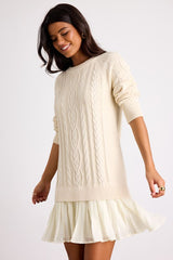 Alvie Cream Cable Knit Drop Waist Sweater Dress