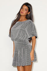 Olira Black and Silver Lurex Short Sleeve Skater Mini Dress