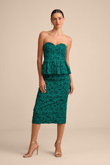 Frederica Emerald Green Floral Jacquard Peplum Midi Dress