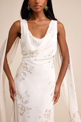 Sidonia White and Gold Floral Cowl Sash Maxi Dress