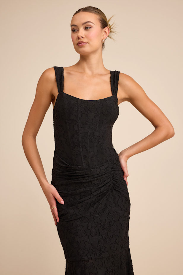 Celeste Black Burnout Bustier Maxi Dress