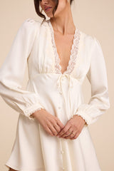 Goldia Ivory Satin Long Sleeve Babydoll Mini Dress