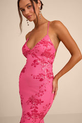 Valhalla Hot Pink Sequin Lace-Up Maxi Dress