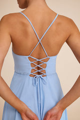 Romantically Speaking Powder Blue Cowl Lace-Up Maxi Dress