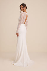 Brooks White Lace Boat Neck Mermaid Maxi Dress