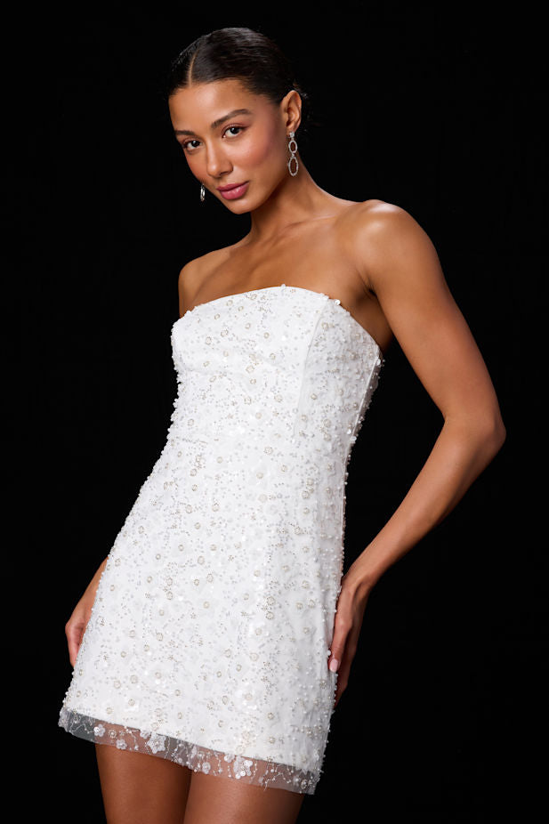 Grecia White Sequin Strapless Mini Dress – LuLuinskys Grecia White Sequin Strapless Mini Dress – LuLuinskys