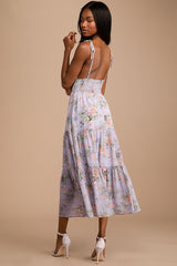 Everlasting Sight Lavender Floral Print Tie-Strap Midi Dress