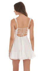 Dotted Chiffon Fit and Flare Dress in White