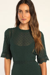 Dreaming of You Emerald Green Swiss Dot Midi Dress